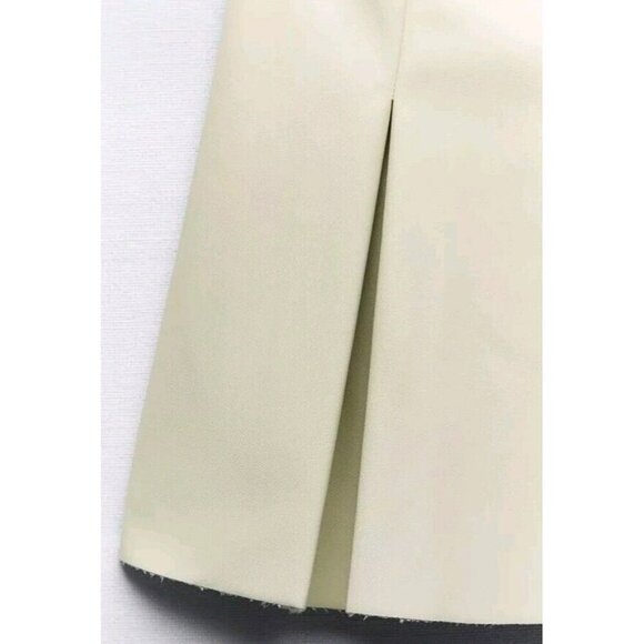 Zara Camel Pleated Mini Faux Leather Skirt Beigel Womens Xl 18.5" Ptp 2249 872 - Picture 6 of 7